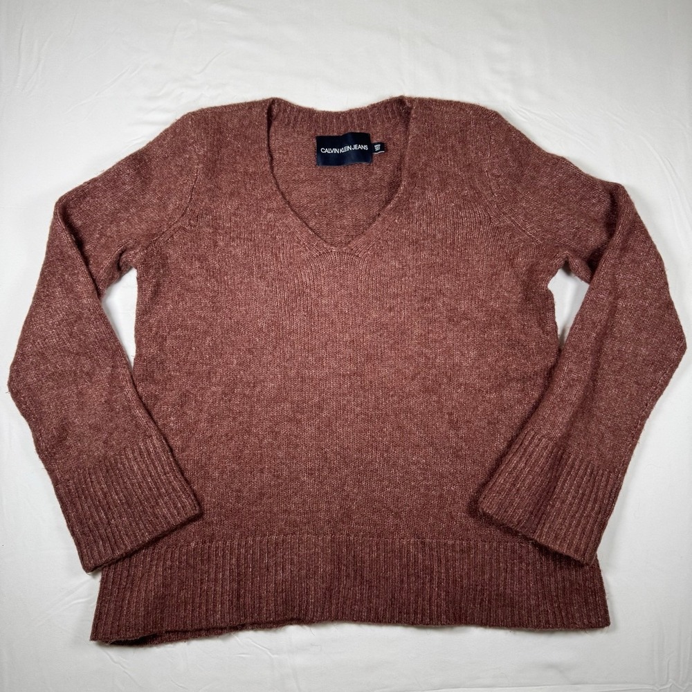 Calvin Klein Jeans Sweater Womens Small Knit V Neck‎ Long Sleeve Pullover